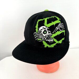 Etnies Sz 6 7/8 - 7 1/4 Black Baseball Hat Cap 210 Fitted Flexfit Skull Skeleton